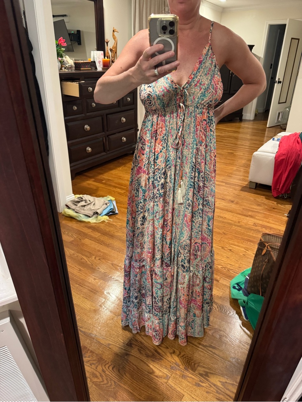 Boho Paisley Maxi Dress - Pink & Teal
